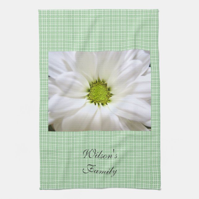 pure white daisy flower tea towel (Vertical)
