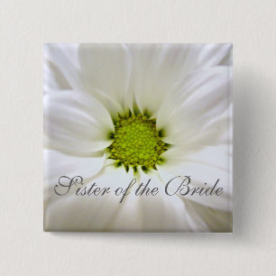 pure white daisy flower wedding 15 cm square badge