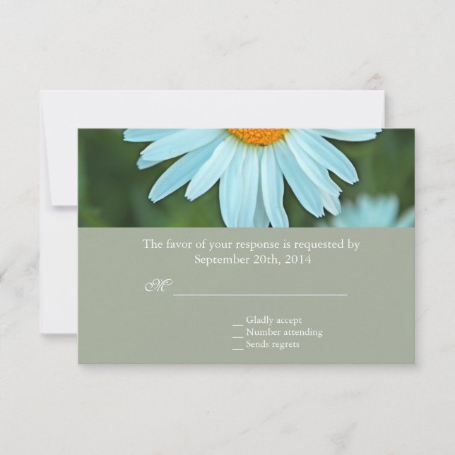 Pure white daisy flower wedding RSVP Card (Front)