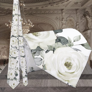 Pure White Desdemona Roses & Eucalyptus Wedding Tie