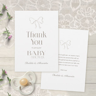 Pure White Elegant Watercolor Bow Baby Shower Thank You Card