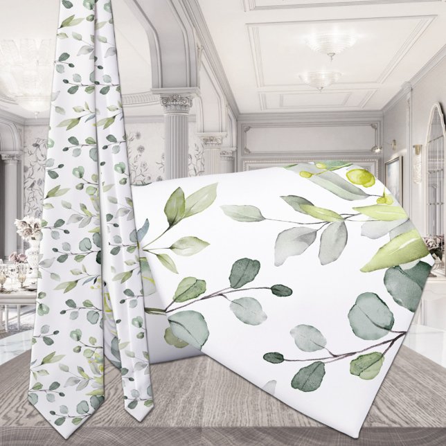 Pure White Eucalyptus Greenery Wedding Neck Tie (Creator Uploaded)