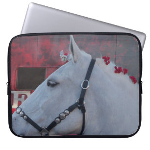 pure white horse with black bridle laptop sleeve