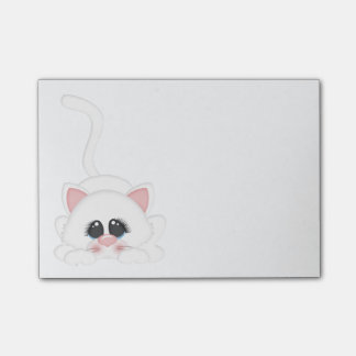 Pure White Kitty Cat Playing Post-it Notes