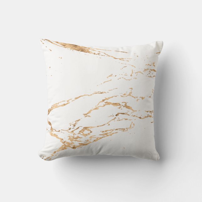Pure White Modern Marble Gold Foil Gemstone Cushion (Front)