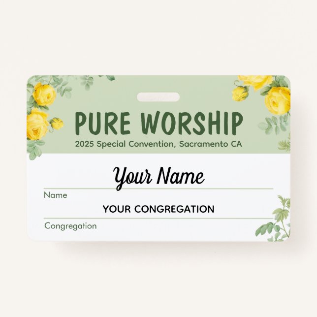 Pure Worship 2025 Special Convention | JW Name  ID Badge (Front)