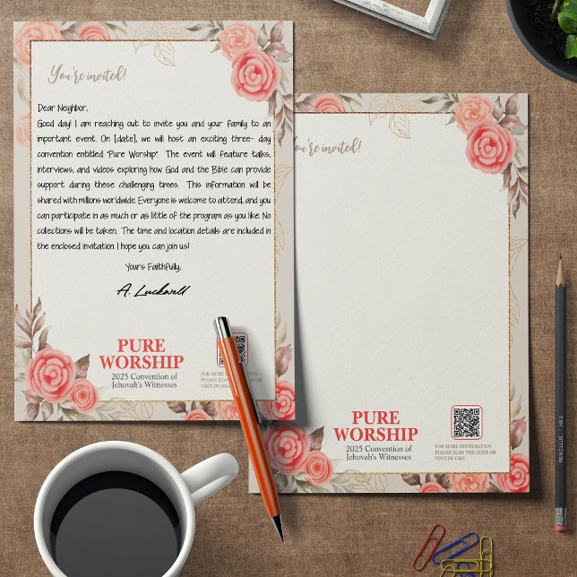 Pure Worship JW 2025 Convention Letter Writing Custom Letterhead (Creator Uploaded)