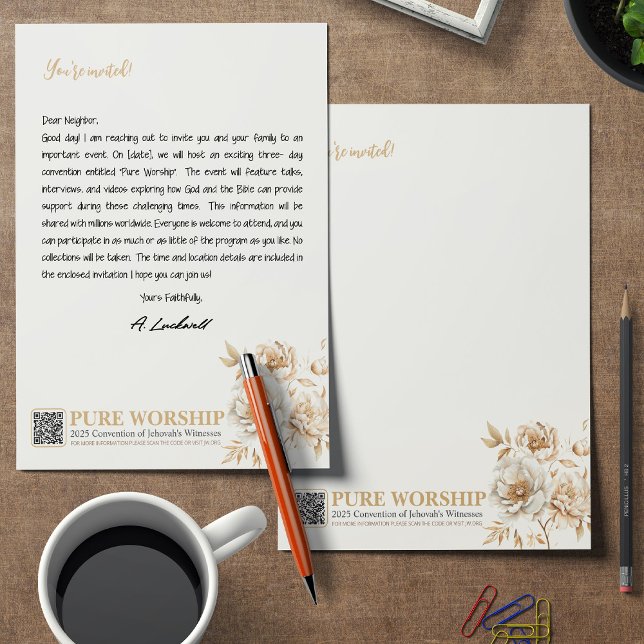 Pure Worship JW 2025 Convention Letter Writing Custom Letterhead (Creator Uploaded)