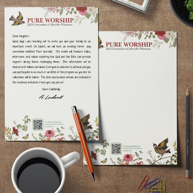 Pure Worship JW 2025 Convention Letter Writing Custom Letterhead (Creator Uploaded)