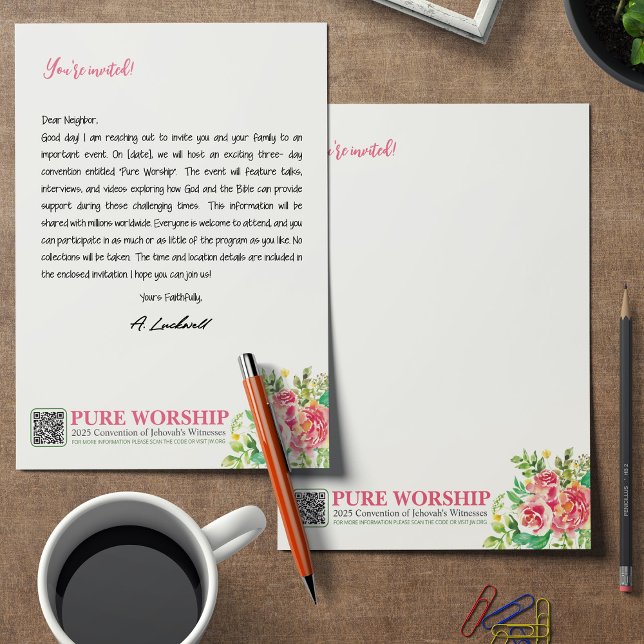 Pure Worship JW 2025 Convention Letter Writing Custom Letterhead (Creator Uploaded)