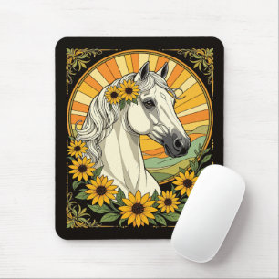 Purebred Horse And Black Eyed Susan Flowers Mouse Pad