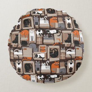 Purfect feline architecture // fun cats and boxes round cushion