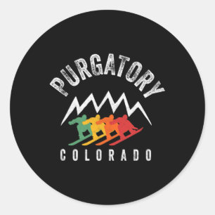 Purgatory Snowboard Co Rerto Snowboarding Colorado Classic Round Sticker
