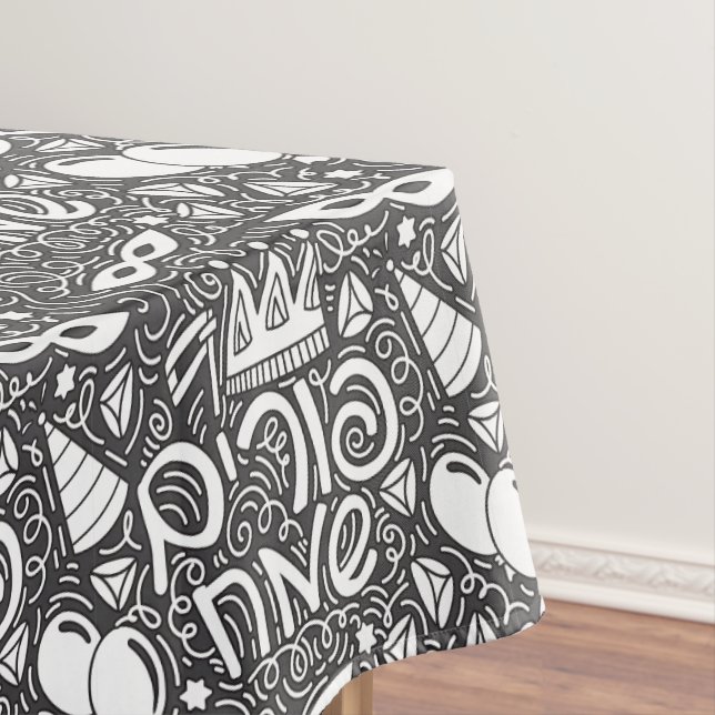 Purim Black and White Tablecloth (In Situ)