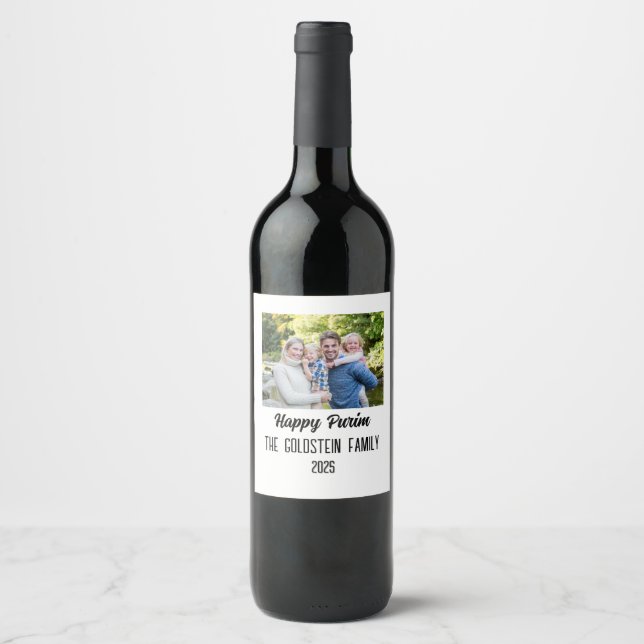 Purim Family Photo Costume Family Name Wine Label (Front)