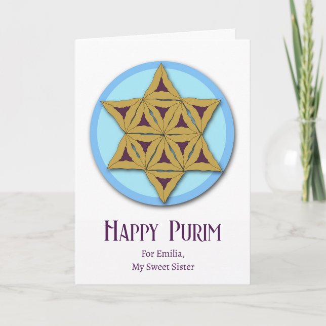Purim for Sister Hamantaschen Magen David Card (Front)