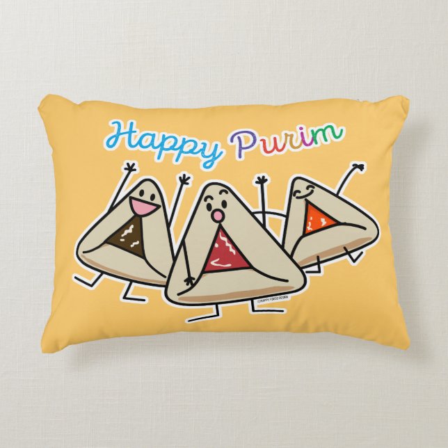 Purim hamantaschen pastry Sameach Oznei Haman Decorative Cushion (Front)