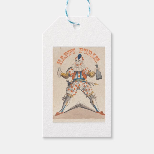 Purim. Happy Clown. Lechaim Gift Tags (Front)