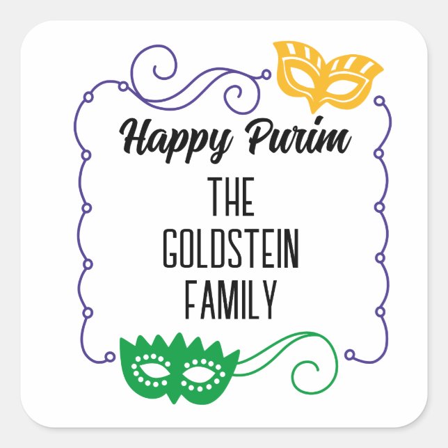 Purim mask masquerade costume Mishloach Manot Square Sticker (Front)