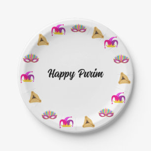 Purim Masquerade Hat and Hamentashen Paper Plate