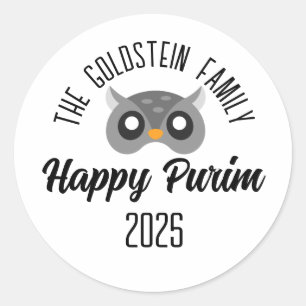 Purim owl mask masquerade costume classic round sticker