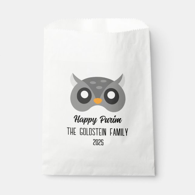 Purim owl mask masquerade costume favour bags (Front)