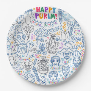 Purim Party Plates - Festive Jewish Designs 