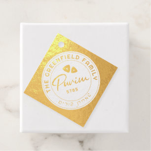 Purim Personalised Script Real Gold Foil Tag