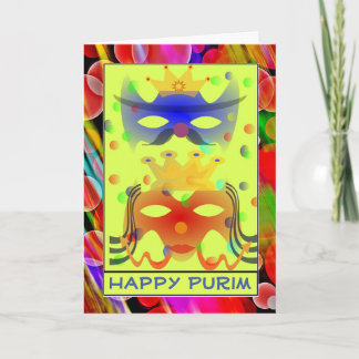 Purim Queen King Masks Colourful Contemporary Card