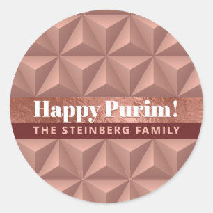 Purim Rose Gold Luxury Pattern Round Sticker. Classic Round Sticker