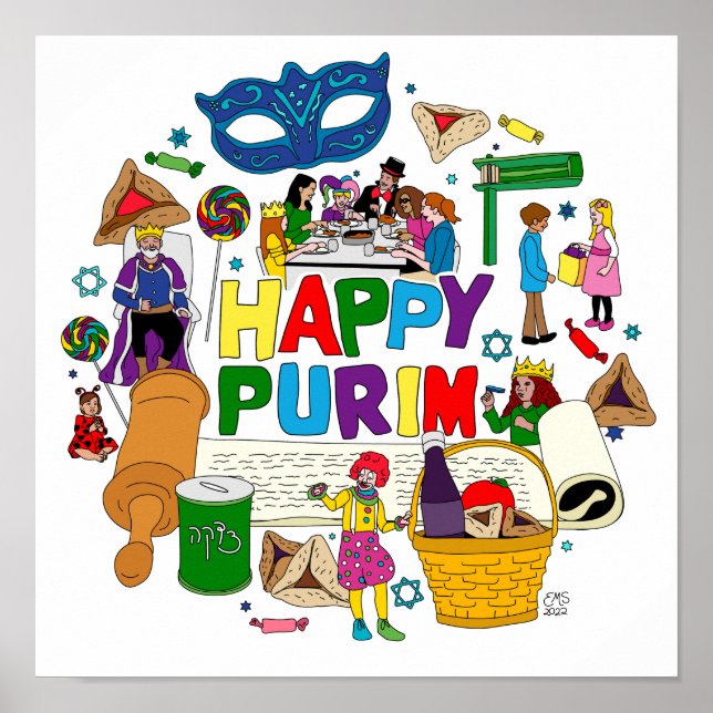 Purim Scene Square Poster  (Front)