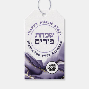 Purim Watercolor Agate Geode Corporate Logo  Gift Tags