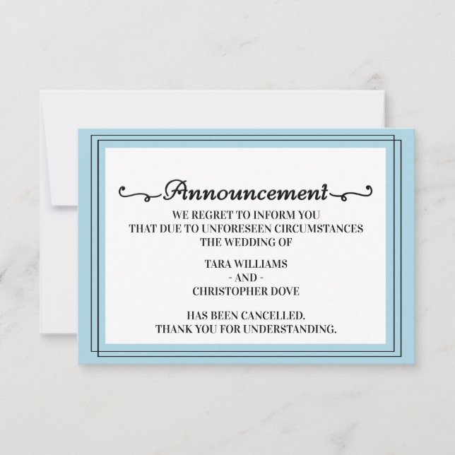 Purist Blue Wedding Announcement Cancellation Card (Front)