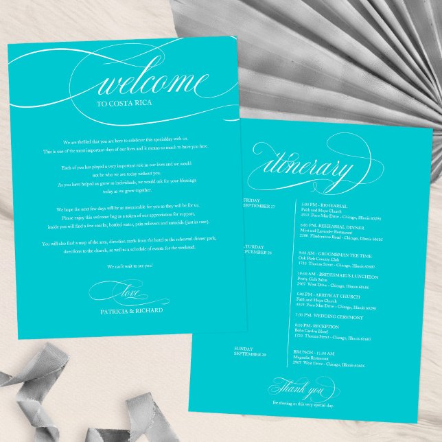 Purist Blue Wedding Weekend Welcome Itinerary (Creator Uploaded)
