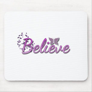 Purle Believe Butterfly glitter Mouse Pad