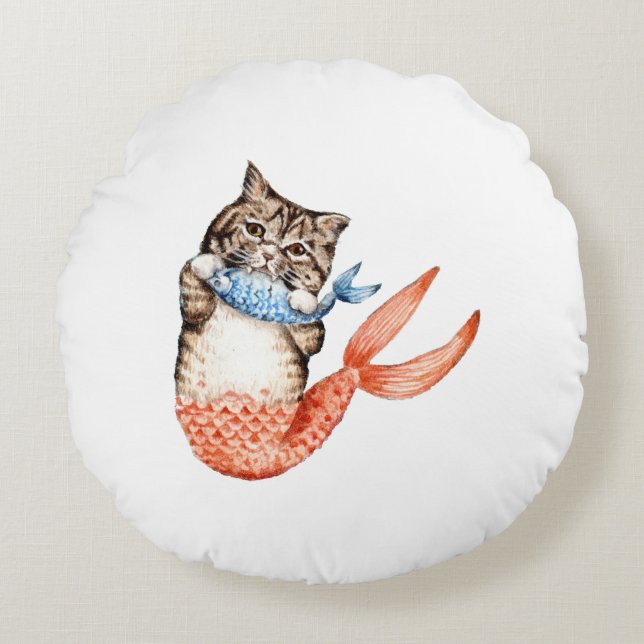 Purmaid Cat Mermaid Round Cushion (Front)