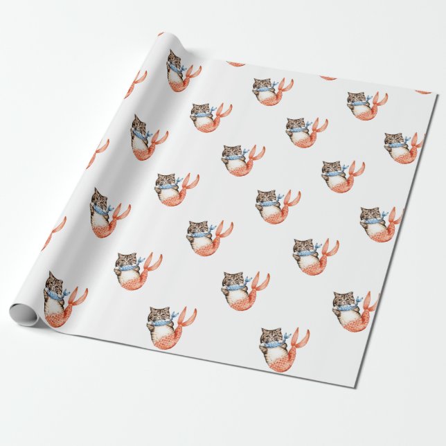 Purmaid Cat Mermaid Wrapping Paper (Unrolled)