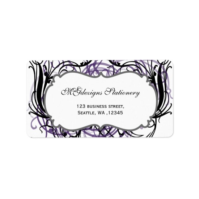 purp, black and white Chic Business address labels (Front)