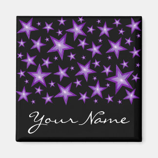 Purpl Stars 'Your Name' fridge magnet square black