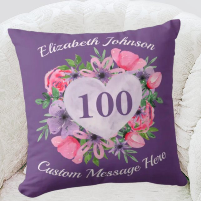 Purple 100th Birthday Pillow for Women (Creator Uploaded)