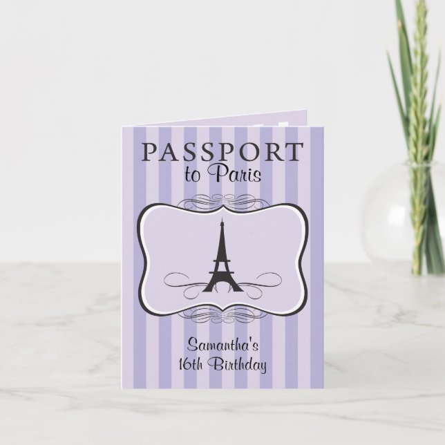 Purple 16TH Birthday Paris Passport Invitation (Front)