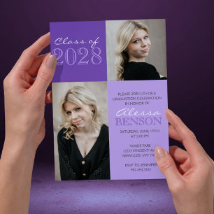 Purple 2 Toned Classic 2 Photo Graduation Invitation
