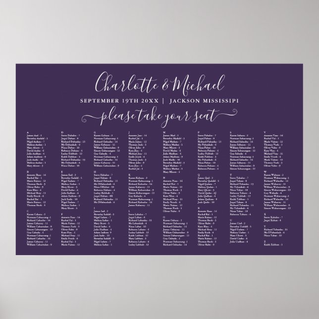 Purple 300 Names Wedding Seating Chart (Front)