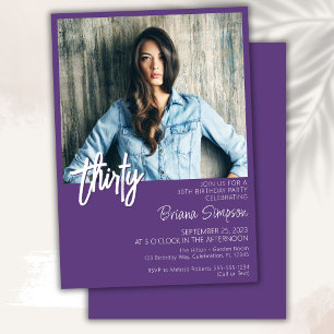 Purple 30th Birthday Photo Invitation