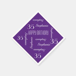 Purple 35th Birthday Party Repeating Names Paper Napkin