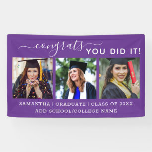 Purple 3 Photo Congrats Graduate 2023 Graduation Banner