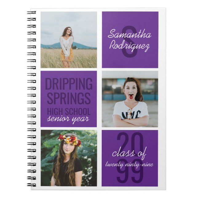 Purple 3-Photo Fun Boxes Class Year Notebook (Front)
