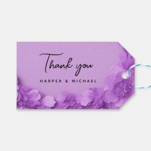 Purple 3d flowers wedding thank you gift tags