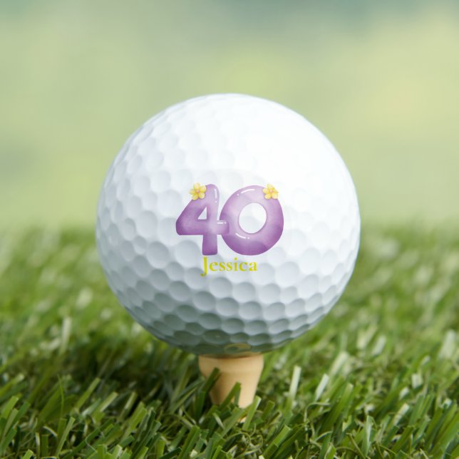 Purple 40th Birthday Golfer Gift, 40 Years Elegant Golf Balls (Insitu Tee)