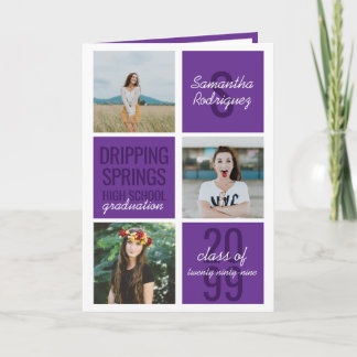 Purple 4-Photo Fun Boxes Graduation Invitation